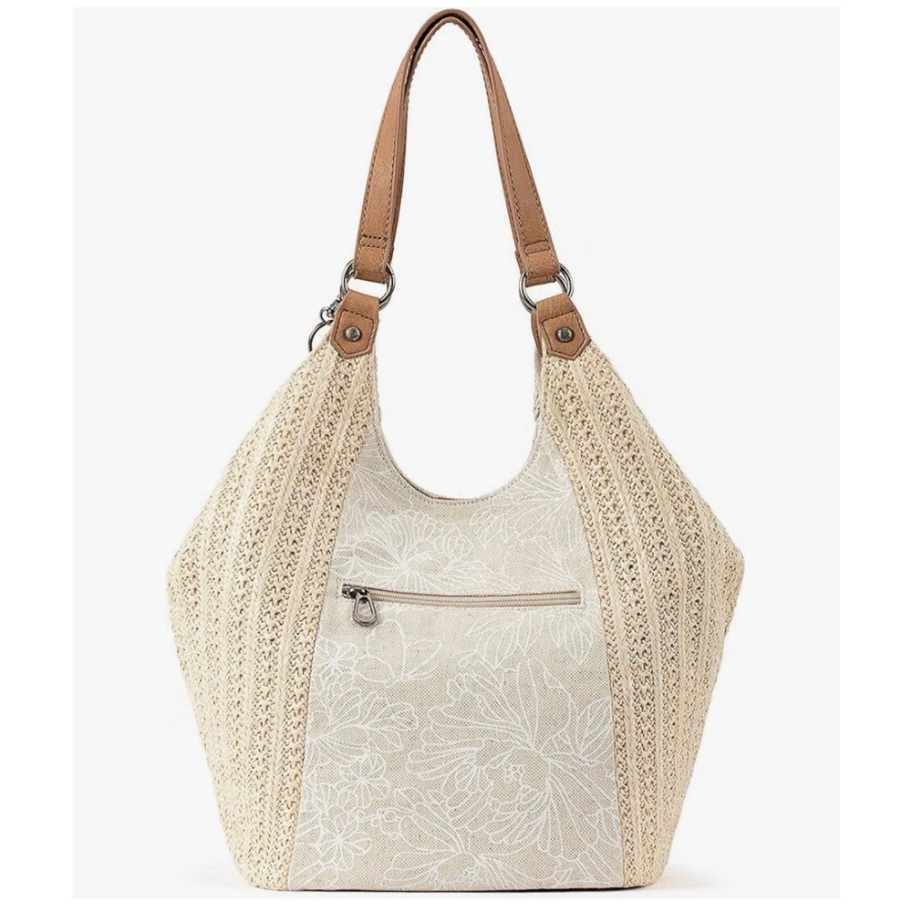 Sakroots Roma Shopper Tote White Flower Power Vegan Crochet Canvas Bag